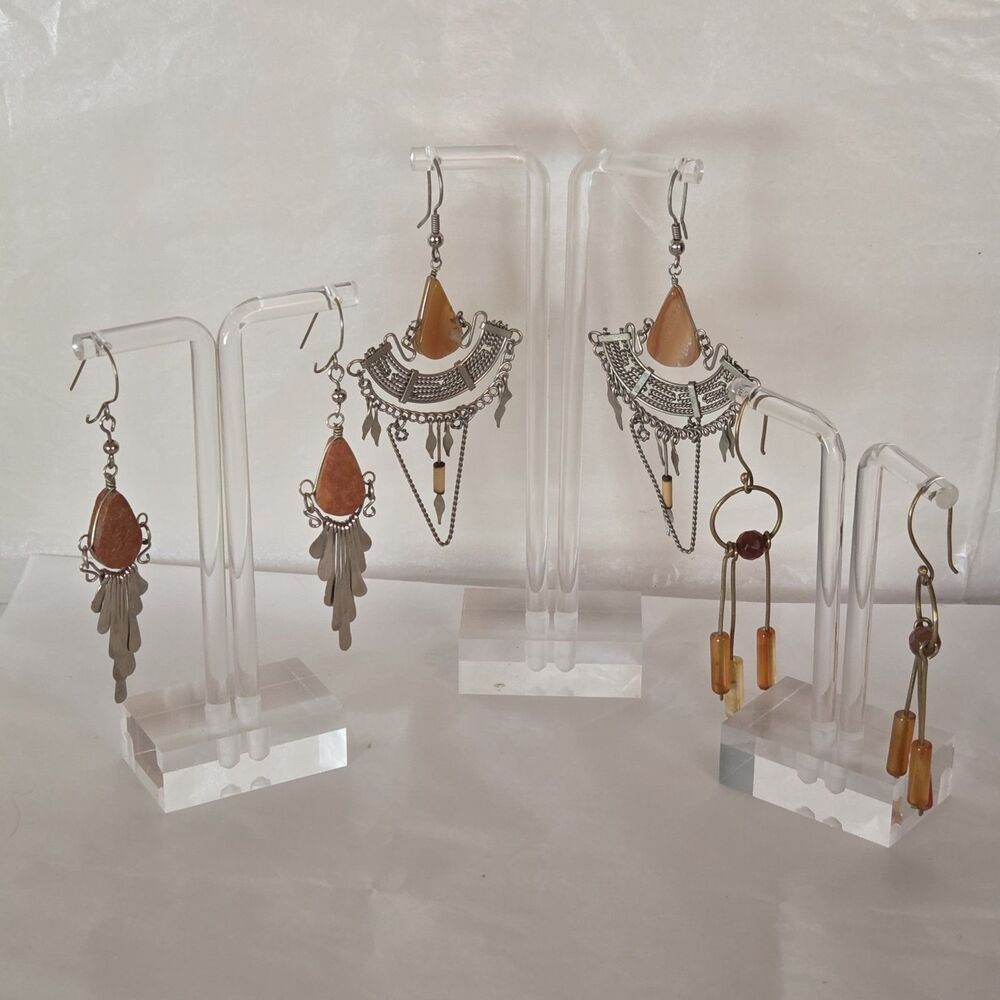 Boho Dangle Pierced Earrings Agate Red Jasper Glass Beads Lot of 3